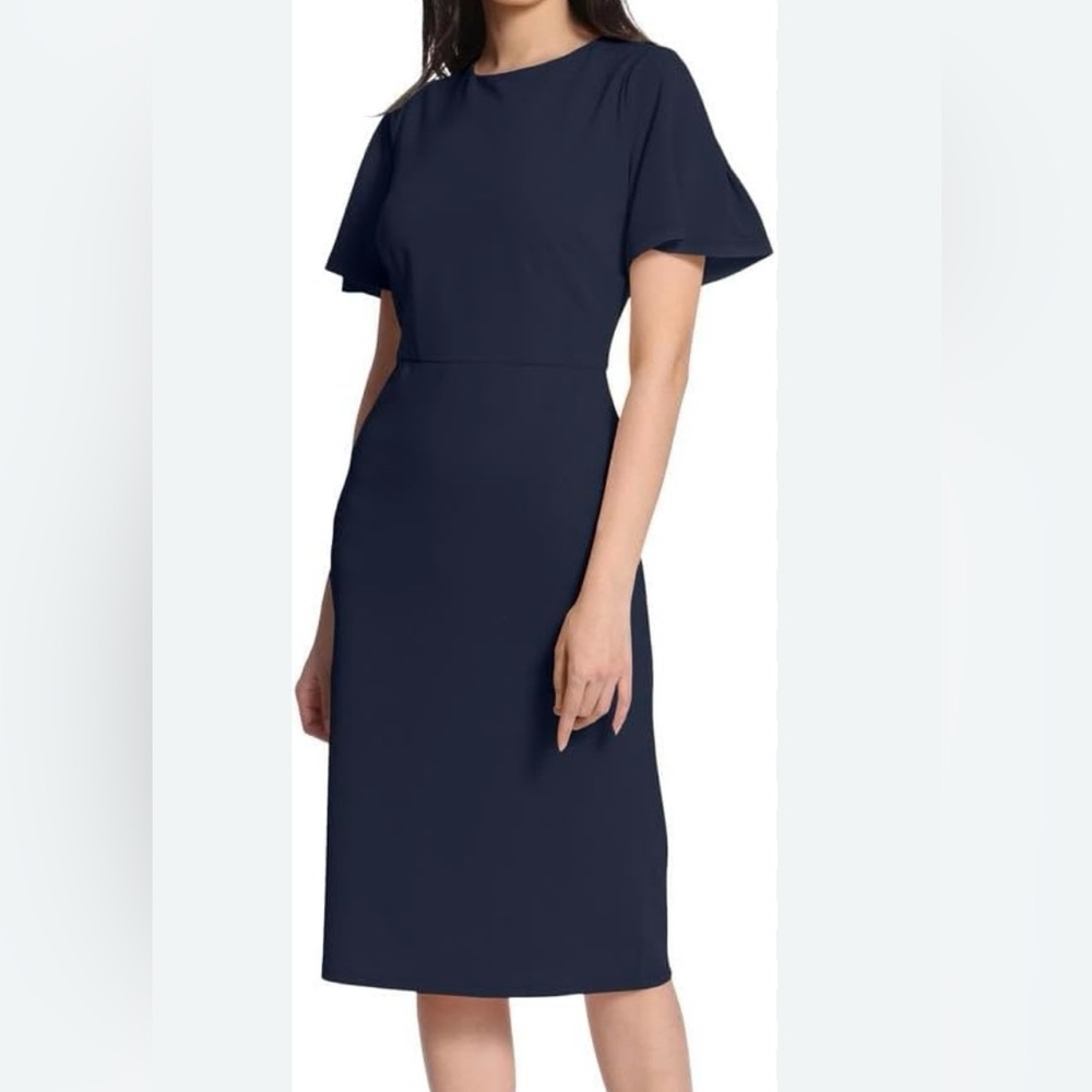 Flutter Sleeve Pencil Skirt Dress (Maggy London) - Twilight Navy - 12